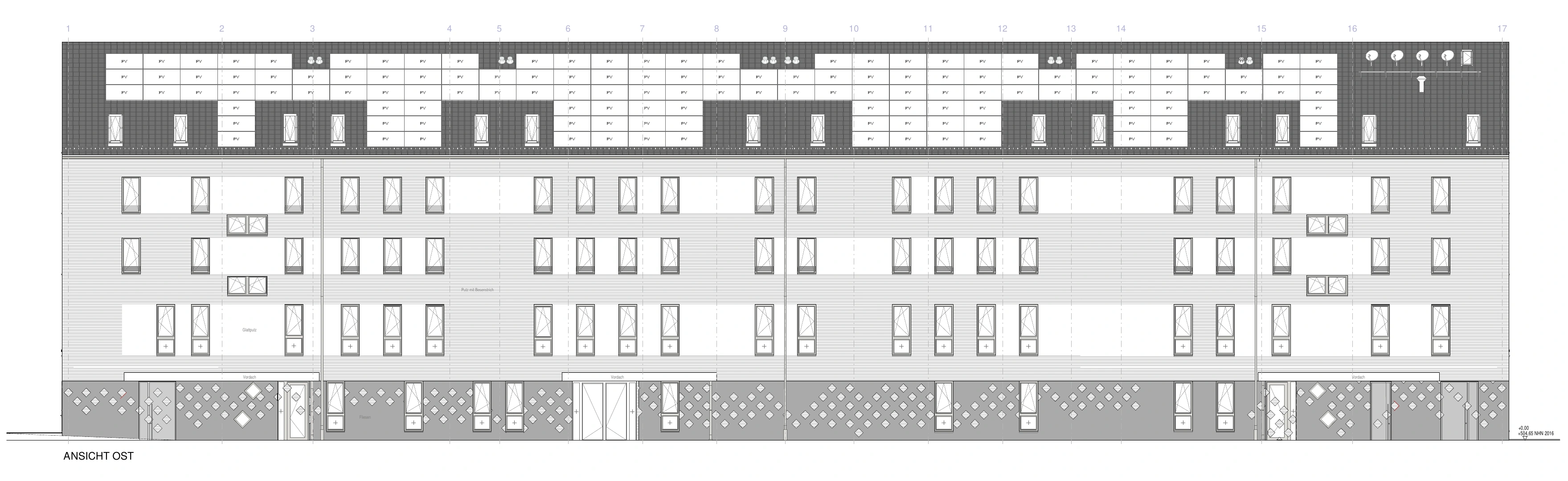 Ostansicht des Mehrfamilienhauses mit Haus für Kinder an der Motorstraße in München
